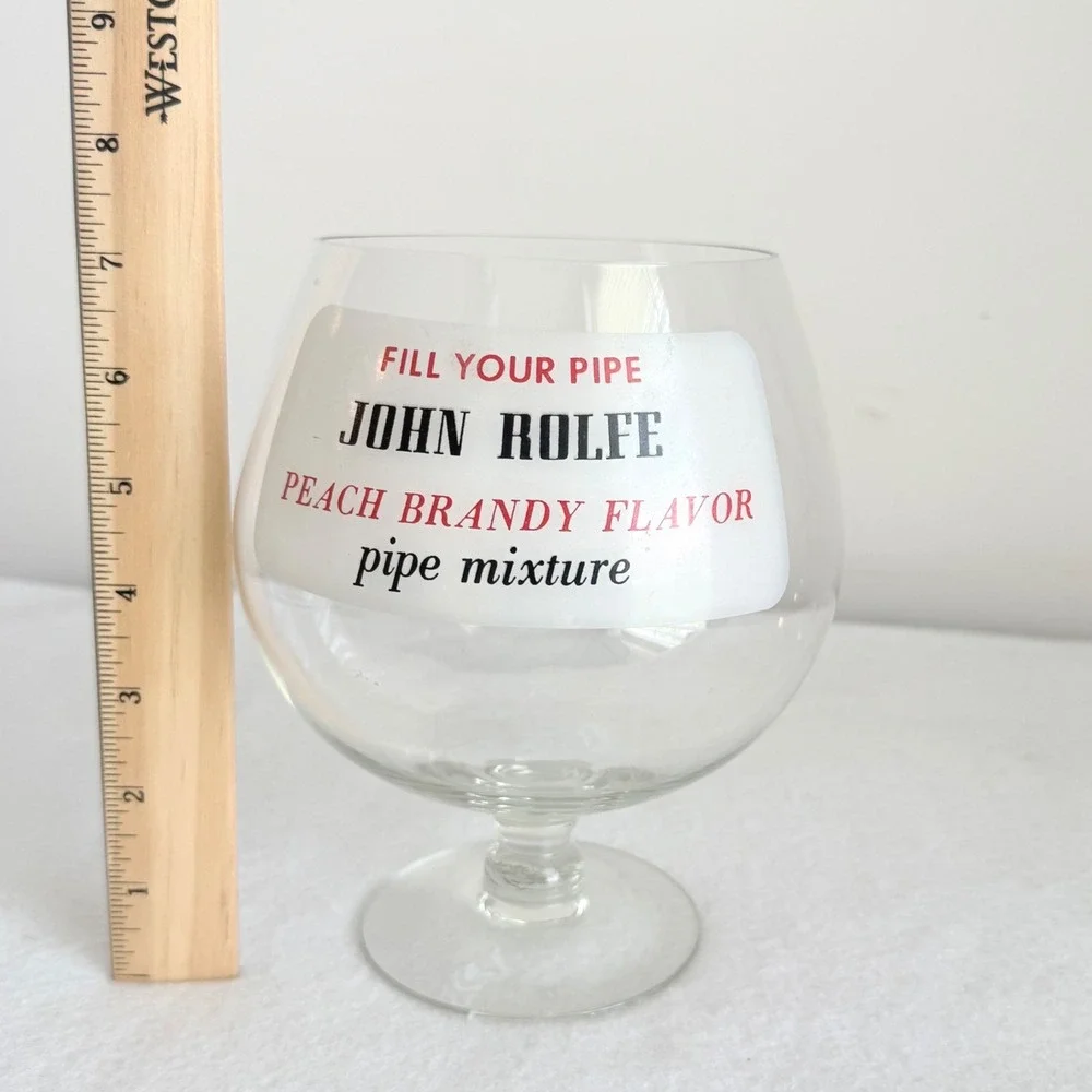 Vintage John Rolfe Peach Brandy Pipe Tobacco Advertising Snifter Glass 1960s